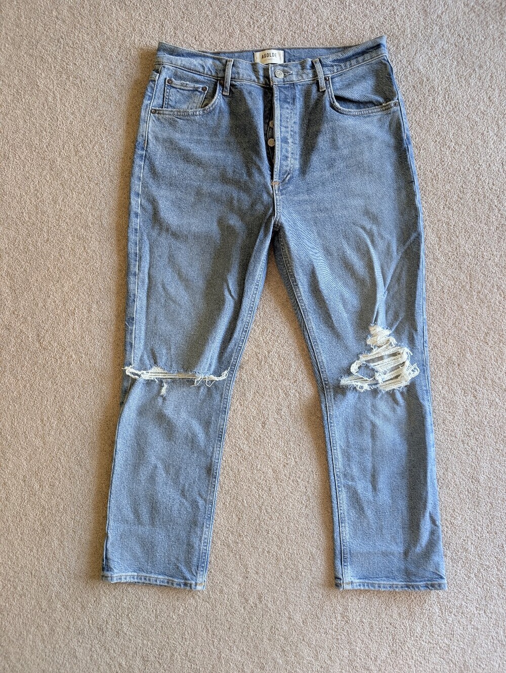 Agolde Riley High Rise Straight 90's Button Fly Distressed Jeans - Picture 2 of 9